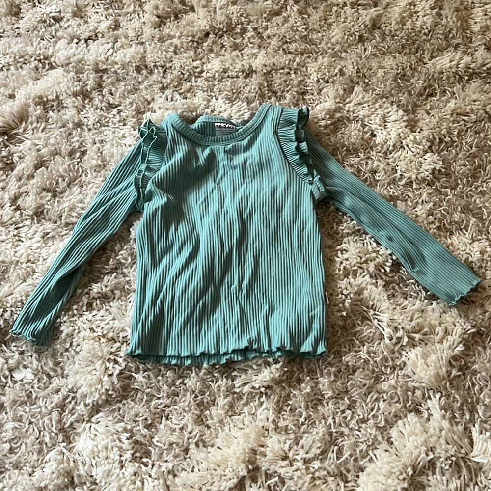 LITTLE SLEEPIES Play teal ribbed long sleeve shirt